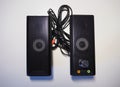 Speakers for a personal computer. Installed audio system on the desktop Royalty Free Stock Photo