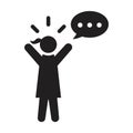 Speaking icon vector female person profile avatar with speech bubble symbol for discussion and information in flat color glyph Royalty Free Stock Photo