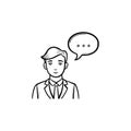 Speaking person hand drawn sketch icon.