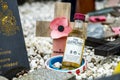 Spean Bridge , Scotland - May 31 2017 : Memorial place for the fallen with poppies, crosses and a whisky bottle Royalty Free Stock Photo