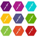 Spear battle icons set 9 vector