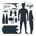 Spearfishing silhouette vector set.