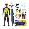 Spearfishing vector set.