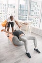 Nice adult man doing physical exercises Royalty Free Stock Photo