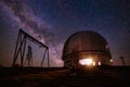 Special astrophysical observatory against starry night sky with milky way Royalty Free Stock Photo