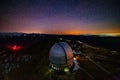 Special astrophysical observatory at starry night, aerial view