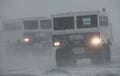 Special ATVs for Arctic safari ride in a snowstorm. Churchill National Park, Canada.