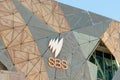 Melbourne, Australia - August 29th 2018: SBS logo on SBS`s Melbourne offices in Federation Square