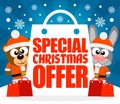 Special Christmas Offer card with bear and rabbit Royalty Free Stock Photo