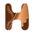 Letter H cookie vector, Alphabet with ornaments. Cute letters decorative with chocolate. Illustration letter of alphabet