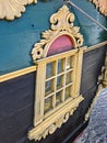 Special configuration window in the stern superstructure of an old sailing vessel Royalty Free Stock Photo