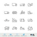 Special and construction vehicles related vector line icon set Royalty Free Stock Photo