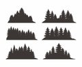 Vintage pine tree mountain forest silhouette set black