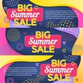 Special discounts. Modern banner in the memphis style. A set of banners. Big summer sale. Curved colored lines. Template for adver