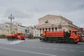 10.2019, Moscow: special equipment irrigation machines wash a street in Moscow near the Bolshoi Theater 1