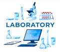 Special equipment for science medical and biology laboratory set of objects isolated white background Royalty Free Stock Photo