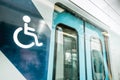 Special express train for wheelchair disable person with wheelchair icon sign on the train. Train for disabled people