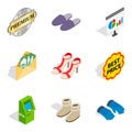 Special footwear icons set, isometric style