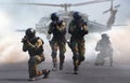 Special force assault team in a mission with helicopter Royalty Free Stock Photo