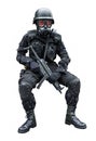 Special force soldier sitting in isolation backgro Royalty Free Stock Photo