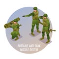 Portable Anti-Tank Missile System in action, Modern Army Soldiers illustration isometric icons on isolated background Royalty Free Stock Photo