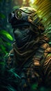 Special forces commando soldiers navigating their way through a dense jungle environment. Clad in camouflage gear and armed Royalty Free Stock Photo