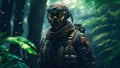 Special forces commando soldiers navigating their way through a dense jungle environment. Clad in camouflage gear and armed Royalty Free Stock Photo