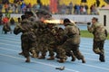 Special forces demonstrate training at stadium Royalty Free Stock Photo