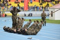 Special forces demonstrate training at stadium Royalty Free Stock Photo