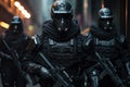 Special forces of the future. Group of soldiers in black armor and bulletproof vest, Stealth Guardians: Elite troops equipped with