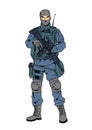 Special forces police officer, cartoon, character, color, drawing, illustration, vector