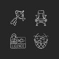 Special gear for fishing chalk white icons set on black background Royalty Free Stock Photo