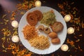 Special Indian Dishes. Mix in Plate. Yummy. Season of festivals. Indian food. Indian snacks. Royalty Free Stock Photo