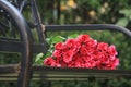 Special large bouquet of roses on a field chair On the wondrous day