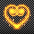 Special light effect of the heart with sparks and Golden. Transparent background, vector illustration. Royalty Free Stock Photo