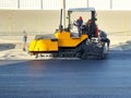 Special machinery asphalt roller . Asphalt paver, road repair vehicle. Photo