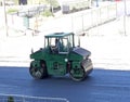 Special machinery asphalt roller . Asphalt paver, road repair vehicle. Photo