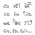 special machinery tractor outline icons set