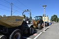 Special machines of yellow colour, designed to make construction and maintenance work on the track and road.