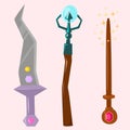 Special magic wand magician fantasy carnival mystery tools cartoon miracle decoration vector illustration.