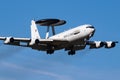 Special mission AWACS plane at air base. Air force flight operation. Aviation and aircraft. Air defense. Military Royalty Free Stock Photo