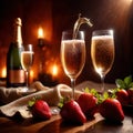 Special occasion luxury celebration, champagne and strawberries