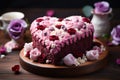 Special occasion treat, heart shaped cake adorned with flowers on wood Royalty Free Stock Photo