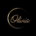 Girl name Olivia. Calligraphy lettering. Luxury pattern