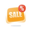 Special offer announcement, big sale, percentage sign red button, discount store, season clearance low price, best deal