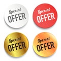Special offer badge set. Sale tag, discount symbol, retail sticker, price sign template in different color Royalty Free Stock Photo