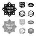 Special offer, best prise, guarantee, bio product.Label,set collection icons in black,monochrome style vector symbol