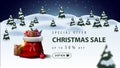 Special offer, Christmas sale, up to 50% off, beautiful discount banner with Santa Claus bag with presents