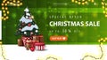 Special offer, Christmas sale, up to 50% off, green and white discount banner for website with polygonal texture, garland Royalty Free Stock Photo