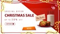 Special offer, Christmas sale, up to 50% off, horizontal white and red discount banner with garlands, button and cookies Royalty Free Stock Photo